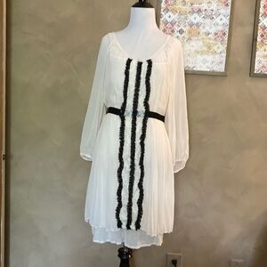 Free People sz 12 ivory and black Lacy sheer Boho Dress with removable slip